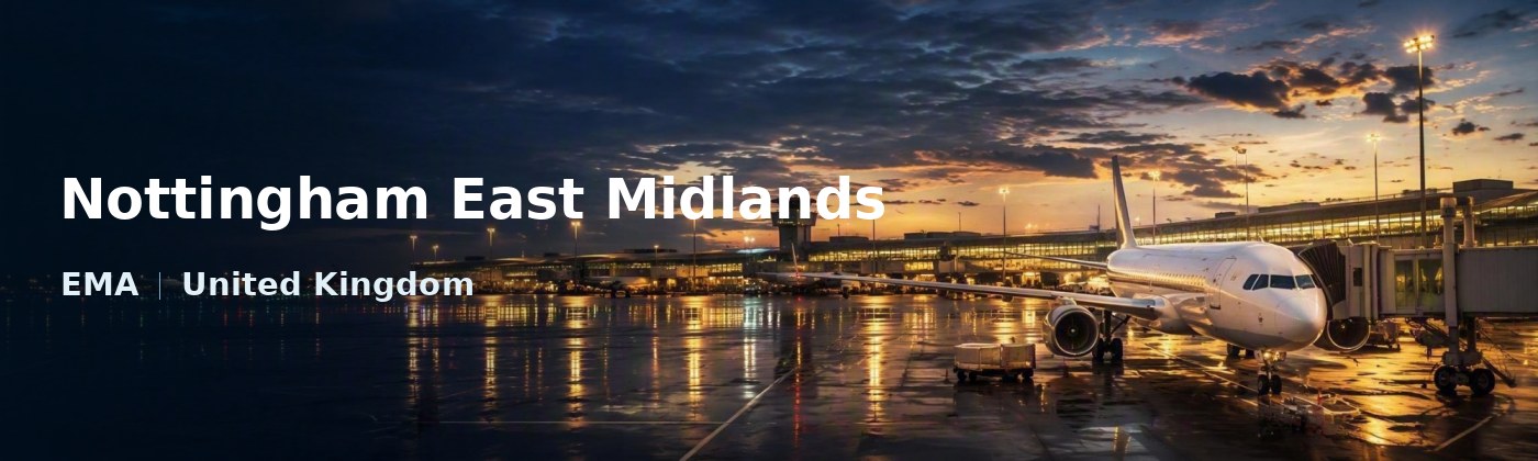 Nottingham East Midlands Flughafen-Titelbild mit IATA-Code