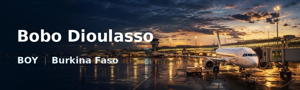 Bobo Dioulasso Flughafen-Titelbild mit IATA-Code